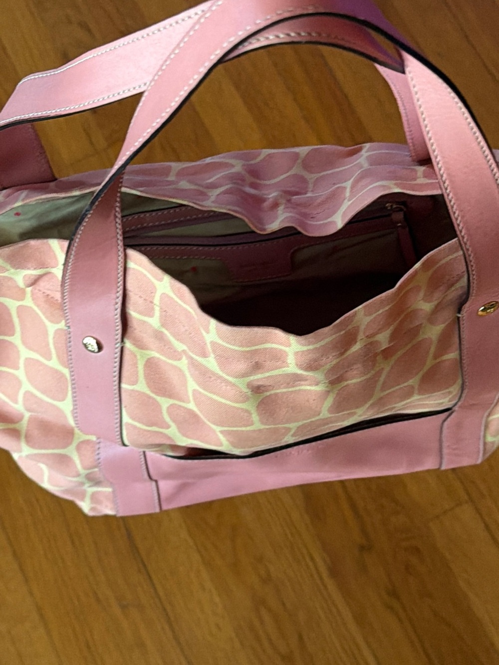 kate spade Pink Patterned Canvas & Leather Tote with Rose Trim - Picture 10 of 11